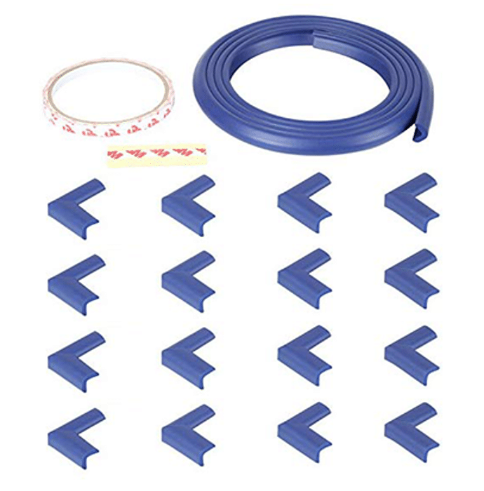 Safe-O-Kid Unique High Density L-Shaped 2mtr Long Mini 4 Edge Guard with 16 Corner Cushions Blue