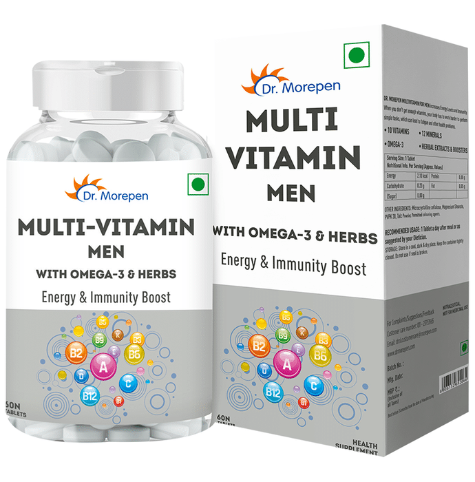 Dr. Morepen Multi Vitamin Men with Omega 3 & Herbs, Natural Energy & Immunity Booster Tablet