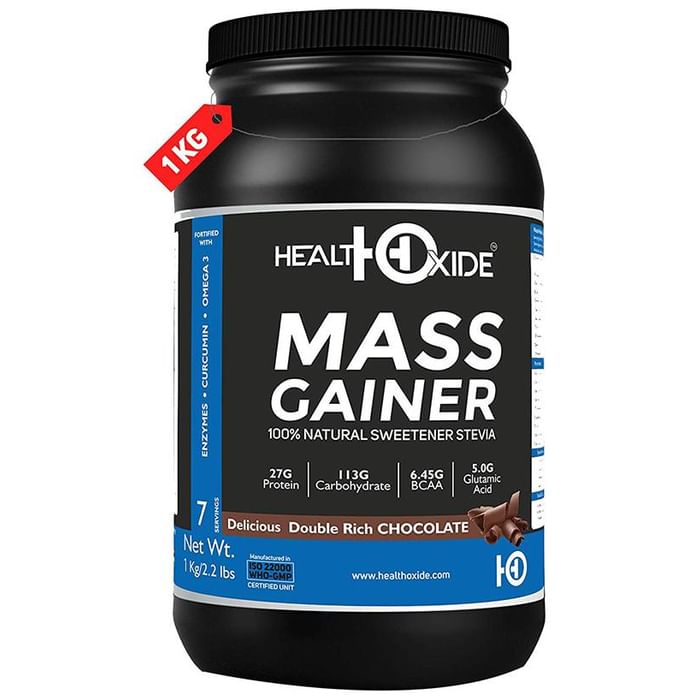 HealthOxide Mass Gainer 100% Natural Sweetener Stevia with Enzymes, Curcumin & Omega 3 Delicious Double Rich Chocolate
