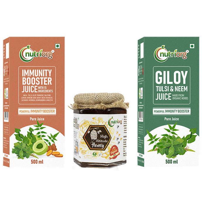 Nutriorg Combo Pack of Immunity Booster Juice 500ml , High Altitude Honey 250gm & Giloy Tulsi Neem Juice 500ml