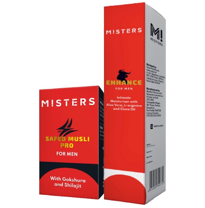 Misters Combo Pack of Safed Musli Pro for Men Capsule (30) & Enhance for Men Intimate Moisturizer (50gm)