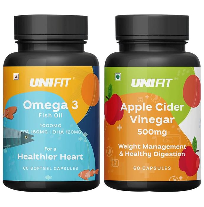 Unifit Combo Pack of Omega 3 Fish Oil Softgel Capsule & Apple Cider Vinegar Capsule (60 Each)