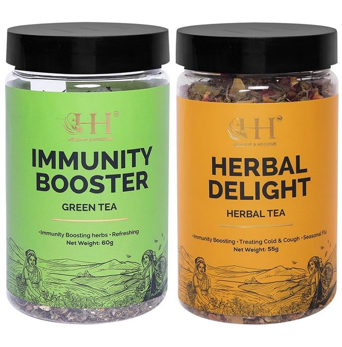 Healthy & Hygiene Combo Pack of Herbal Delight Herbal Tea 55gm & Immunity Booster Green Tea 60gm