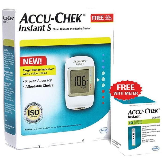 Accu-Chek Instant S Blood Glucometer with 10 Test Strips Free