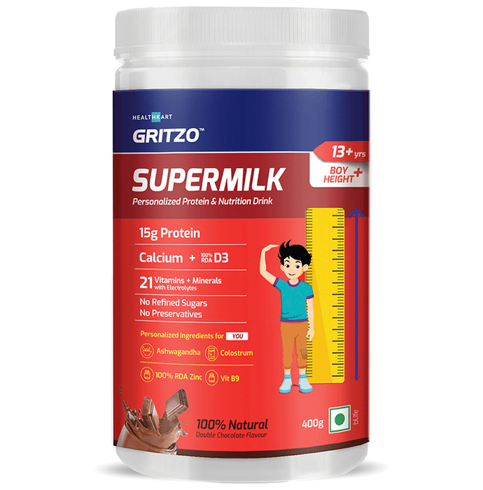 Gritzo SuperMilk Personalized Protein & Nutrition Drink 13+ Yrs Boy Height+ Double Chocolate