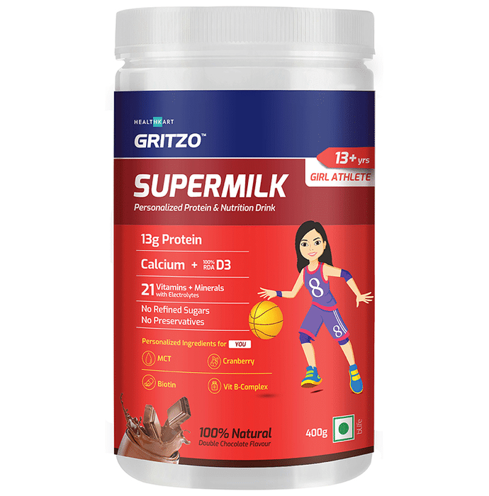 Gritzo SuperMilk Personalized Protein & Nutrition Drink 13+ Yrs Girl Athlete Double Chocolate