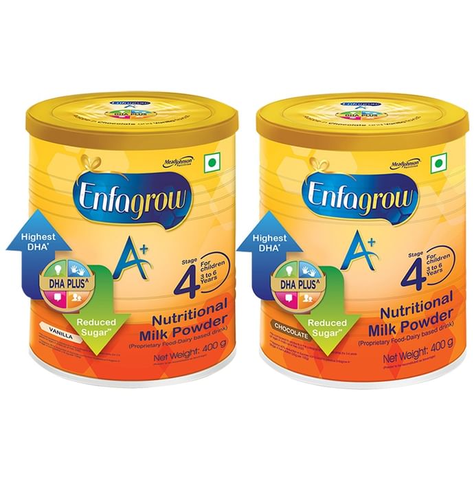 Enfagrow Combo Pack of A+ Stage 4 Nutritional Milk Powder Vanilla & A+ Stage 4 Nutritional Milk Powder Chocolate for 3-6 Years (400gm Each)