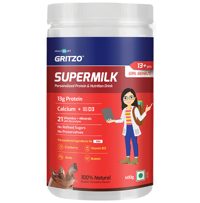 Gritzo SuperMilk Personalized Protein & Nutrition Drink 13+ Yrs Girl Genius Double Chocolate