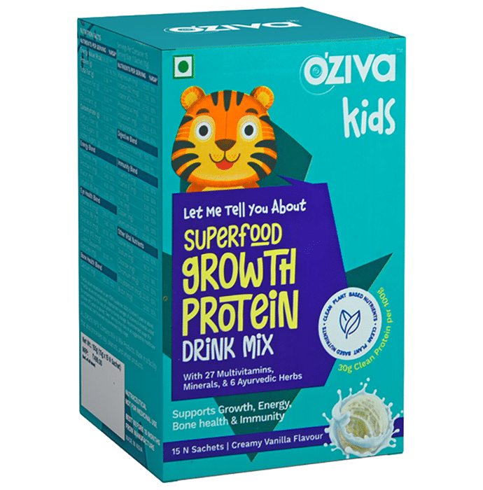 Oziva Kids Superfood Growth Protein Drink Mix (15 Each) Creamy Vanilla